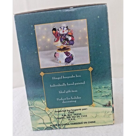 Traditions Porcelain Snowman Decorative Keepsake Trinket Box Gold Trim hinged - Picture 3 of 13